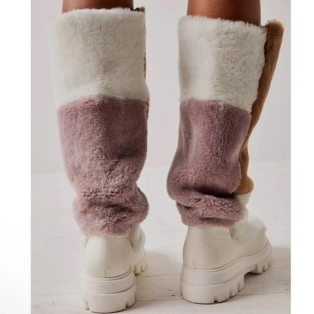 New Free People Fur Patchwork Colorblock Tall Leather 7.5 White Purple Boots - Picture 3 of 8
